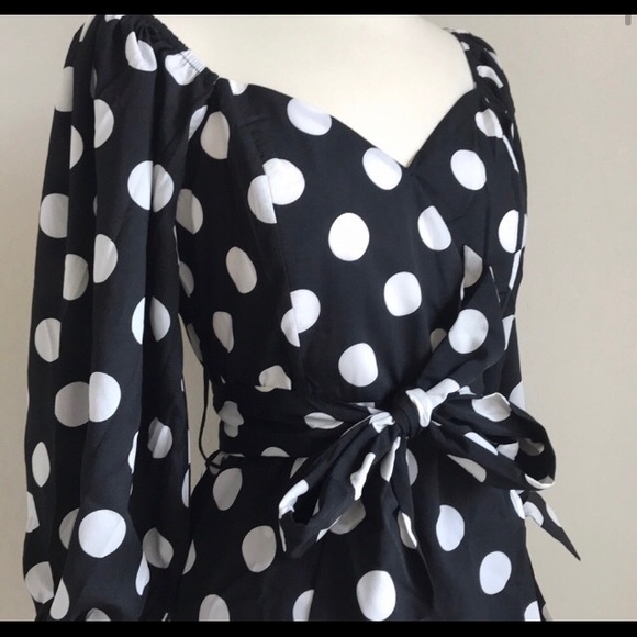 off the shoulder long sleeve polka dot dress - Picture 3 of 8